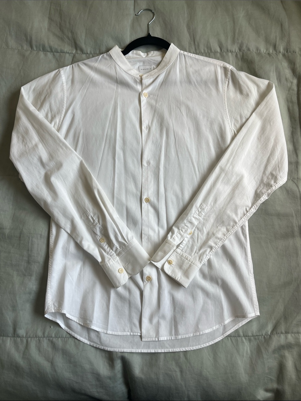 Sandro White Band-Collar Long-Sleeve Dress Shirt